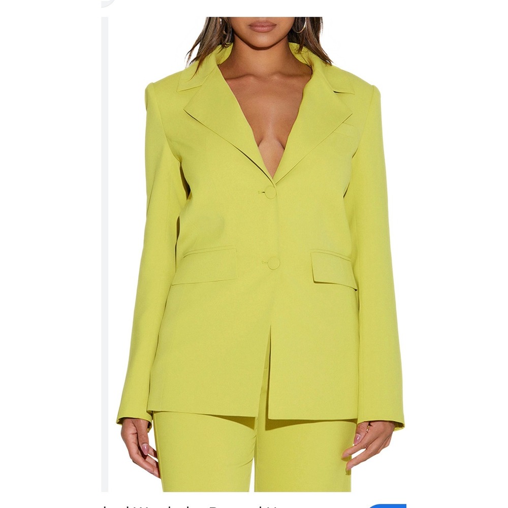 Naked Wardrobe Neon‎ Lime Green Blazer Structured Two Button Jacket Chartreuse S